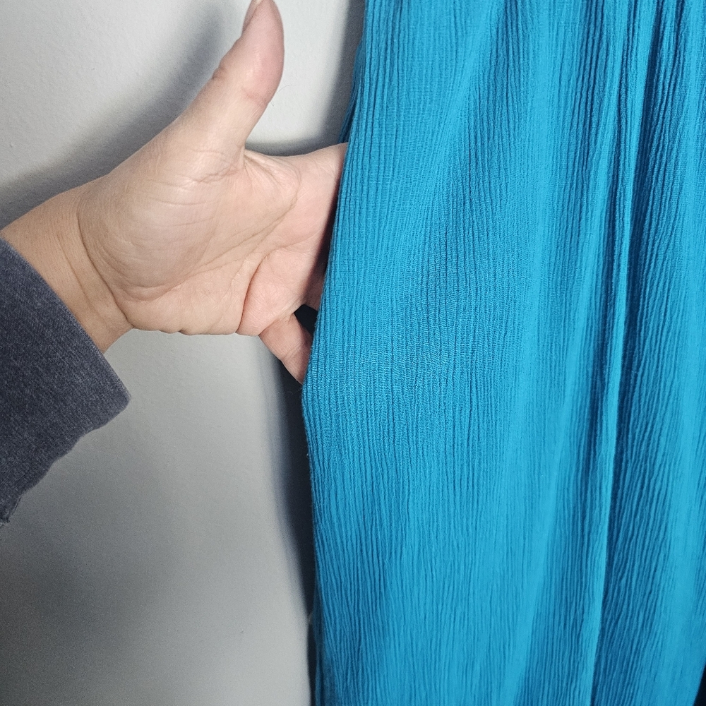 Vintage Gauze Midi Skirt Tagged 20W Fits 2X Turquoise Blue Pockets USA Made - Picture 4 of 12